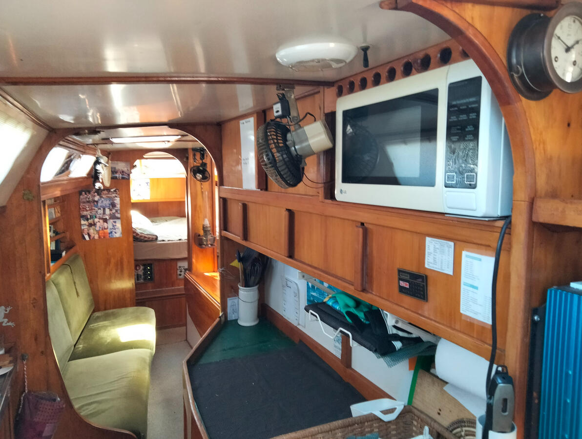 Looking forward through galley into saloon Looking forward through galley into saloon