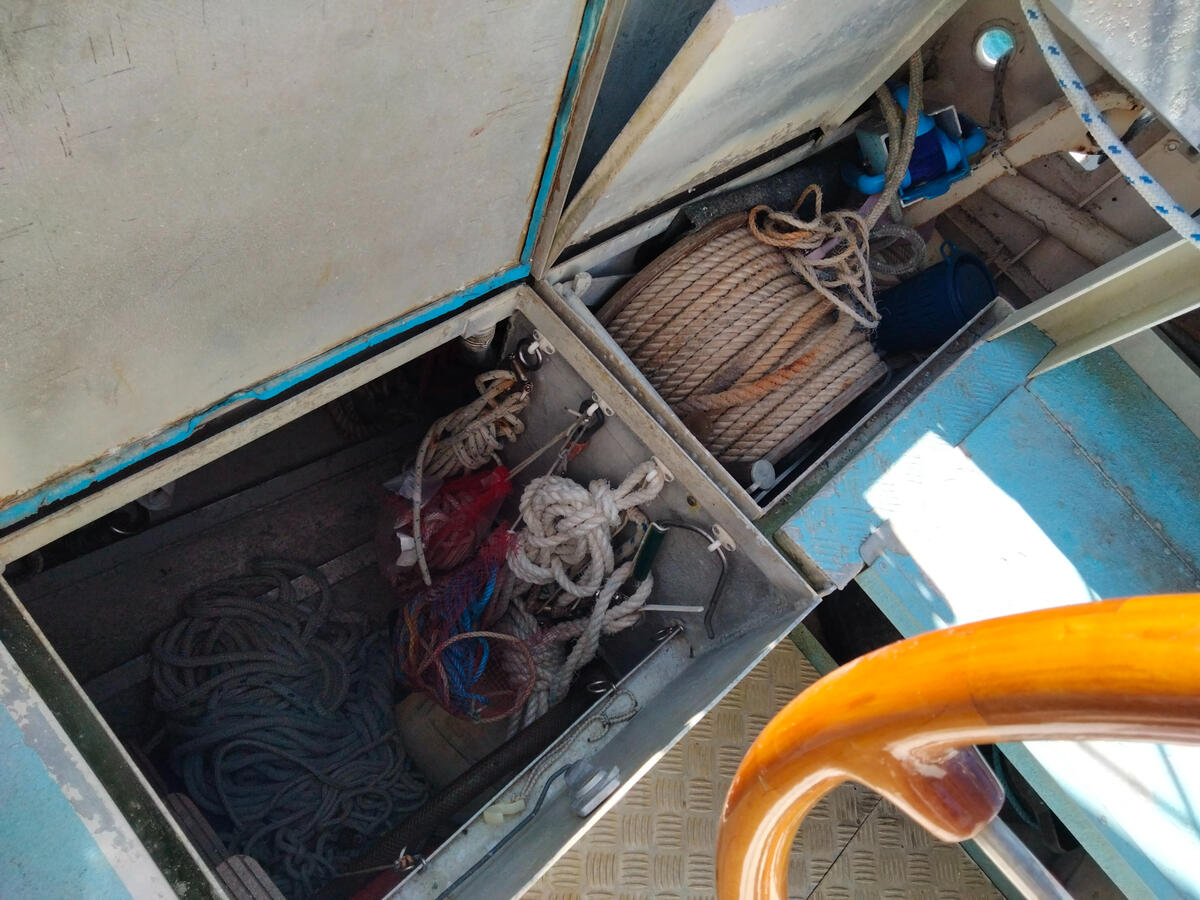 Starboard Lazarette and stern anchor spool